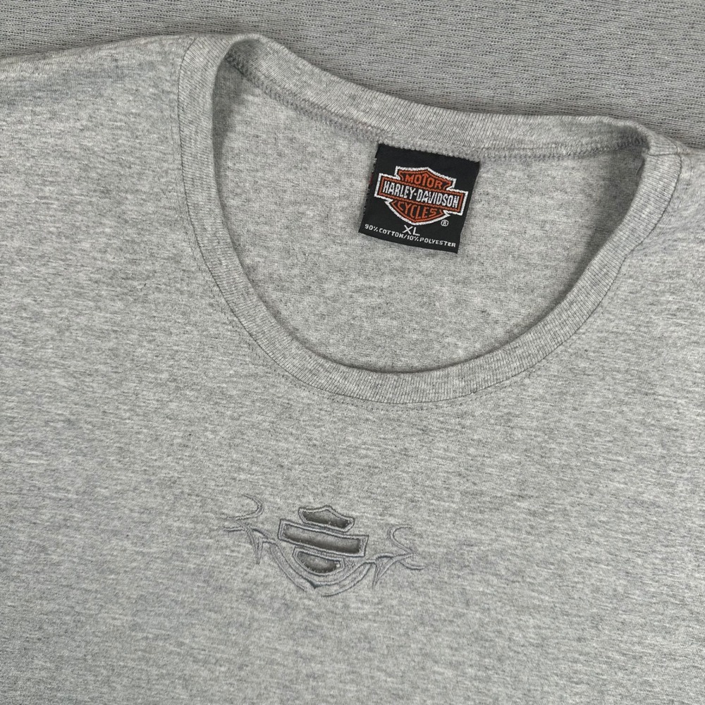 VTG Harley Davidson Victoria Texas Shirt Womens XL Gray Embroidered Made in USA